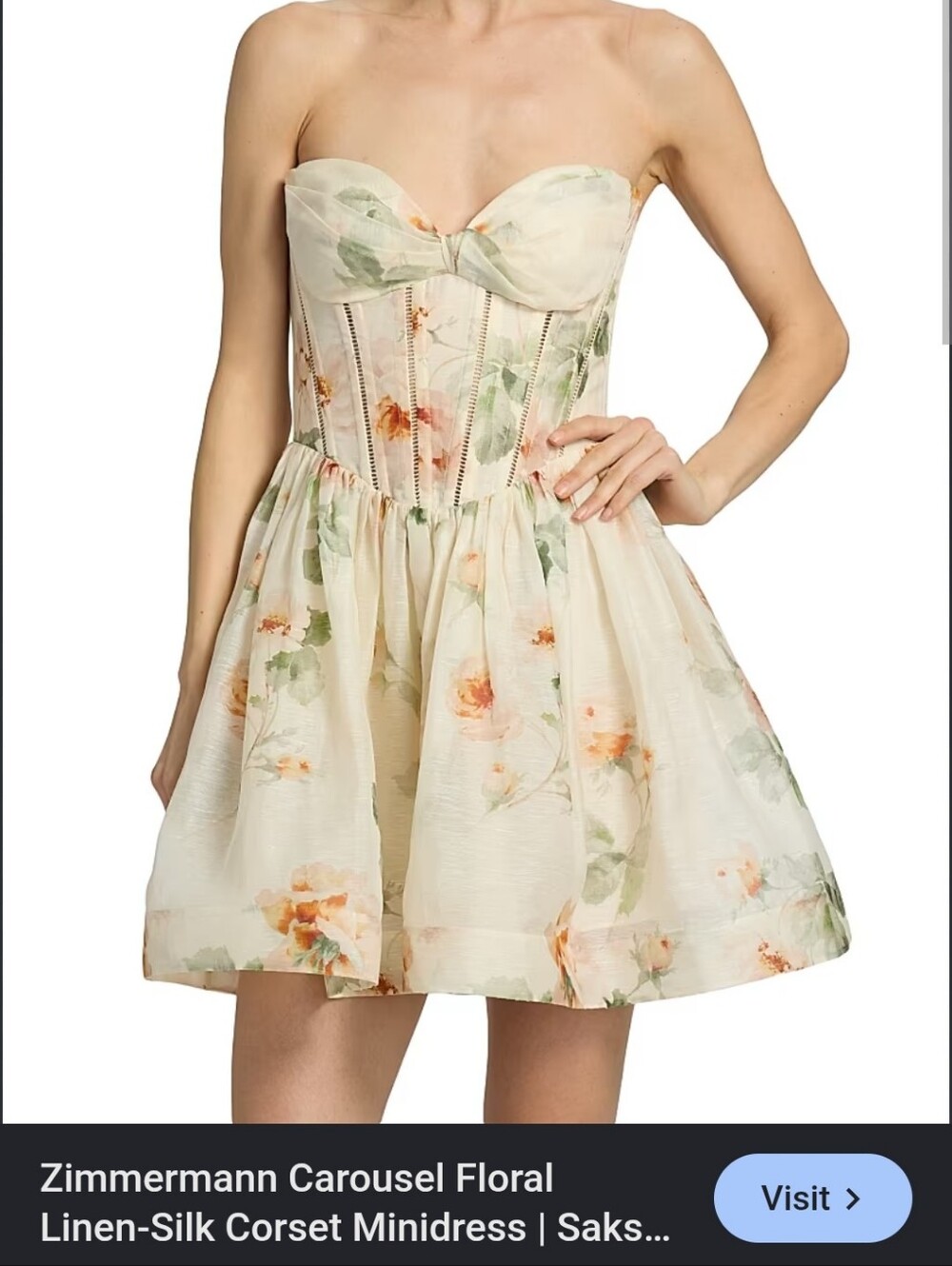 Zimmermann Size 1 Cream Floral Spaghetti-Strap Fit-and-Flare Dress